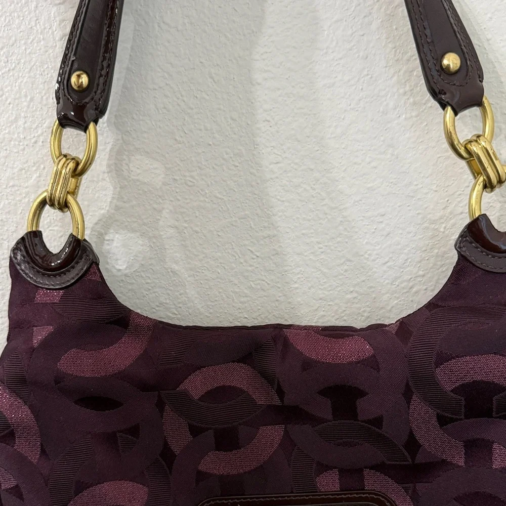 Coach Plum Jacquard Hobo Bag with Gold Hardware